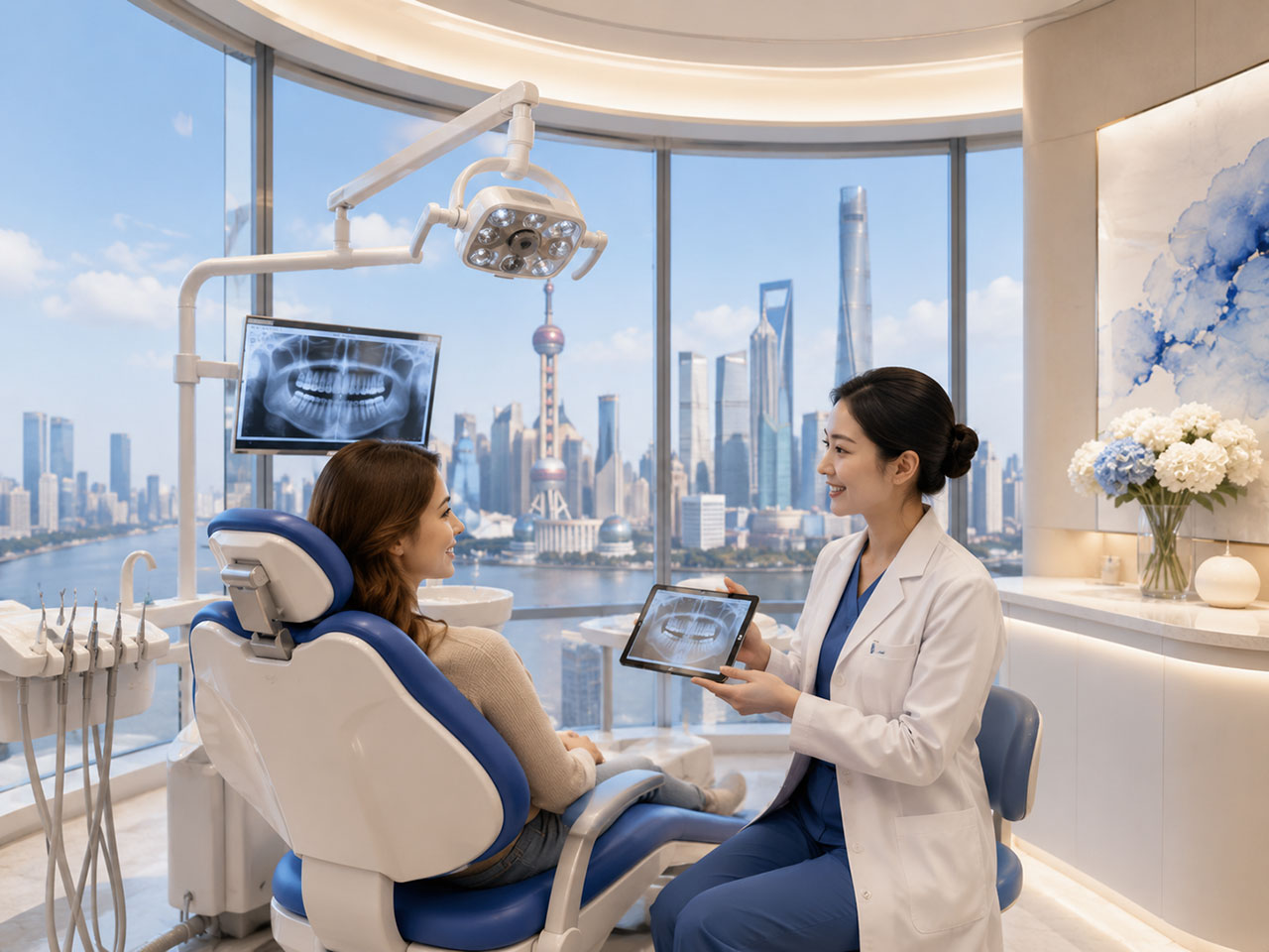 Modern dental clinic overlooking Shanghai