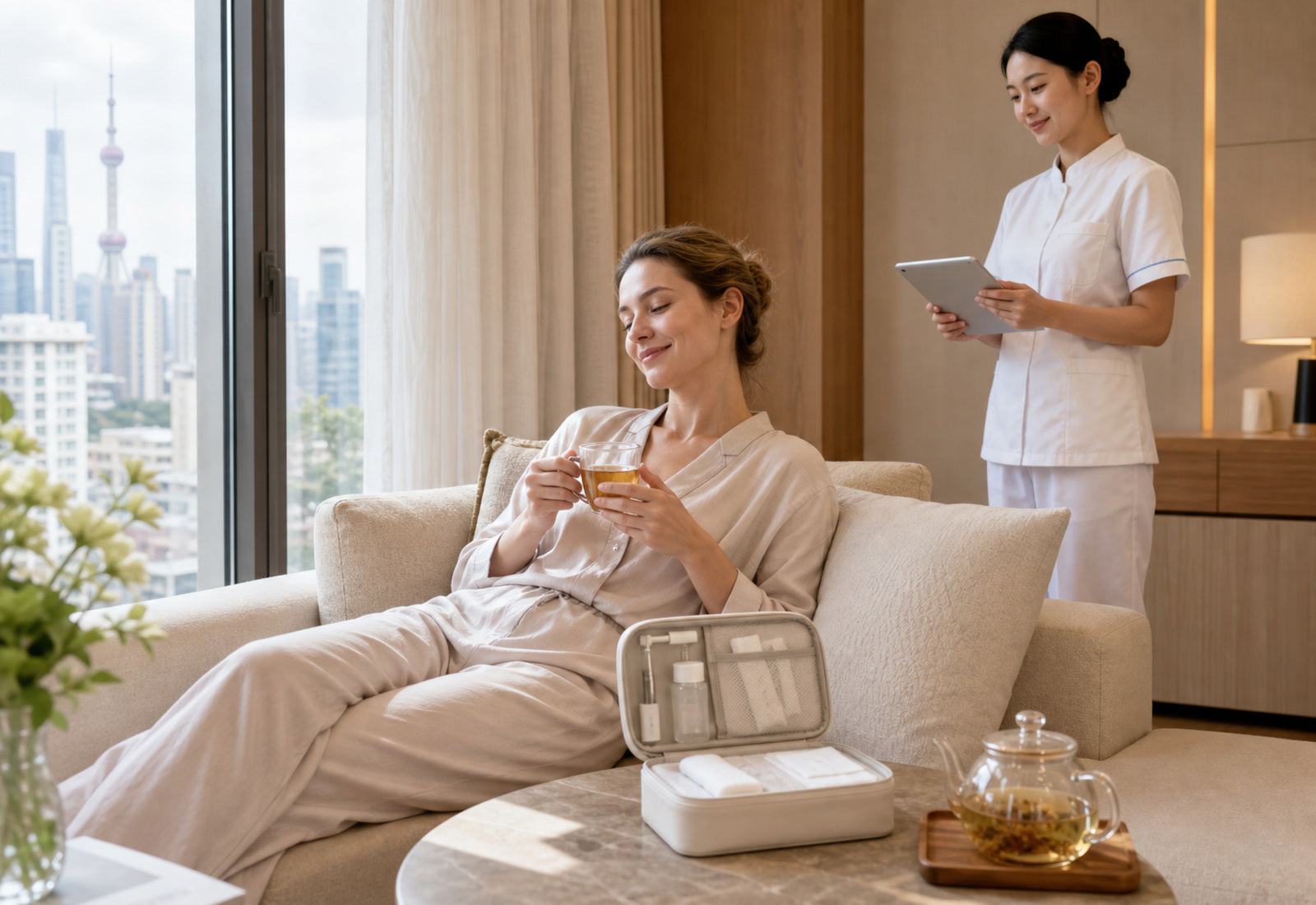 Client recovering comfortably in a serviced apartment in Shanghai